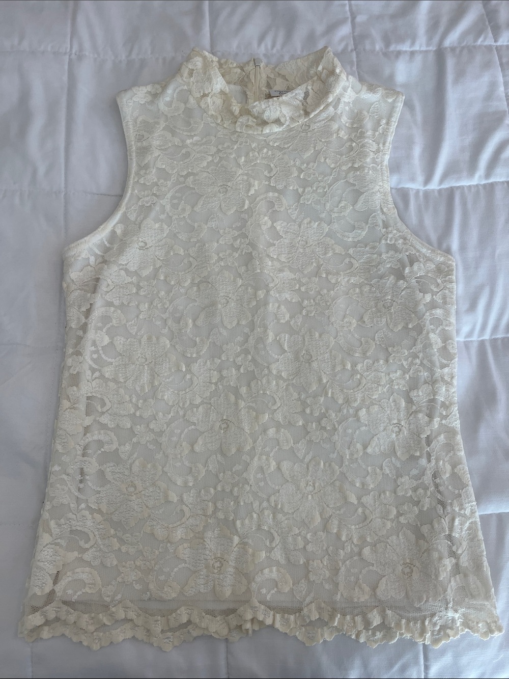 Christopher & Banks Ivory Lace Mock Neck Sleeveless Top
